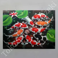 Poster Gambar Ikan Koi Feng Shui Hiasan Fish Art Fong Sui Kanvas Paper