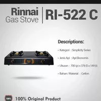 Kompor Rinnai RI- 522C 2 tungku(teflon)/kompor gas rinnai 2 tungku
