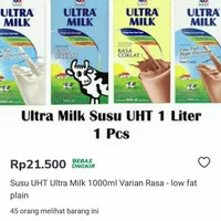 susu uht ultra milk 1000ml varian rasa-low fat plain