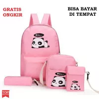 Tas Ransel Backpack Sekolah Anak SD Laki Perempuan 4in1 Panda Murah 1 - Pink