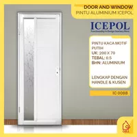 PINTU ALUMINIUM PUTIH KACA MOTIF ICEPOL 200X70 + KUSEN + HANDLE