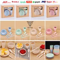 Peralatan makan full set / alat makan lengkap / wheat straw tableware