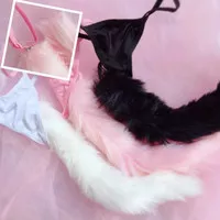 Panty Fox Cat Tail Celana Dalam Gstring Ekor Kucing Kostum Cosplay - Putih
