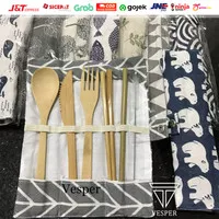Paket alat makan bambu sendok garpu sedotan bambu / bamboo straw set