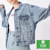 Jaket jeans denim wanita dewasa biru pudar muda