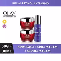 [3 PCS] Paket OLAY Regenerist Krim Pagi & Malam + Retinol Serum