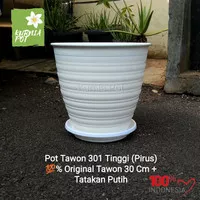 Pot Tanaman Bunga Tawon Pirus 301 Tinggi Putih 30 Cm + Tatakan Putih