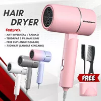 Hair Dryer Ion Bedabenc 750 Watt Alat Pengering Rambut Lipat Pink - Merah Muda
