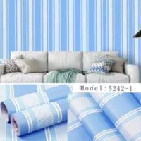 Wallpaper Dinding Stiker Salur Biru Garis Biru 45 cm x 10 meter