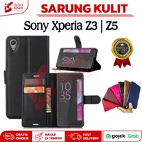 Sarung Kulit Sony Xperia Z3 Z5 Flip Case Leather Cover Dompet Wallet - Xperia Z3 Sony, Biru