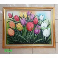Lukisan Bunga Tulip + Bingkai Ukuran 80cm x 60cm
