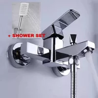 Kran shower/bathub kuningan panas dingin Minimalis/kotak + SHOWER SET