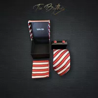 Sale! Set dasi merah putih red white dasi panjang, pocket square, cuff