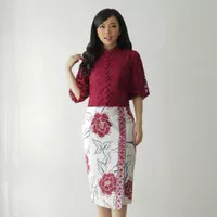 Batik Kultur Set - BCQ & ATS - Scattered Roses Kawung In White Ruby - Red Rose, Tops