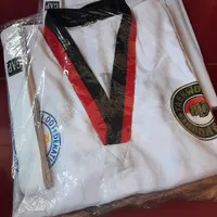 CS Seragam Kostum Baju DEWASA Olahraga Beladiri Taekwondo - KerahWarna - Kerah Putih, S
