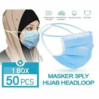 Masker 3 Ply Hijab Headloop / Masker 3 Ply Earloop ISI 50PCS PER BOX