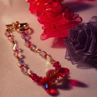 Gelang Kristal Swarovski Mewah Merah Delima Mawar Rose Bylumi Bracelet