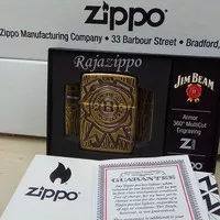Zippo Armor Original USA 49284 Jim Beam Antique Brass 4 Side