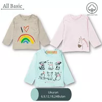 ALL BASIC Kaos Anak Bayi Perempuan Usia 6-24 Bulan Lengan Panjang - MINT/PUPY LOVE, 9 BULAN
