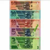 ZIMBABWE SET LENGKAP 5 LBR (2 5 10 20 50) DOLLAR 2019-2021 UANG ASING