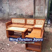 Set Kursi Tamu Kayu Jati Sudut Koin + Meja (Furniture Jepara)