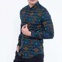 6798 Kemeja Batik Pria Lengan Panjang Motif Songket Hijau Long Batik