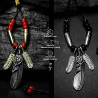 FREEWILL.CO-HAMSA-Triple Feather Pendant-Kalung Kulit Pria