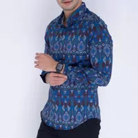 Kemeja Batik Pria Lengan Panjang Long Batik Songket Navy Slimfit Murah - Biru, M
