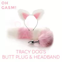 BUTT PLUG FOX TAIL STAINLESS STEEL WITH RABBIT HEADBAND BY TRACY DOG