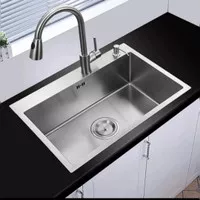 Paket Komplit kitchen sink Stainless 6045+Kran Pipa panas dingin