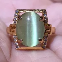 Cincin Wanita batu Akik Cat Eye Mata Kucing Hijau Tosca