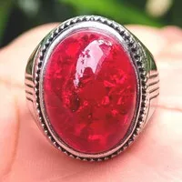 Cincin Titanium Batu Akik Pecah Seribu Merah Siam Siem Top Crystal