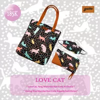Tas Tote Bag Wanita Motif Kucing/ Tote Bag Gatto Love Cat