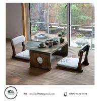 Green house furniture set kursi tatami kayu dan meja kayu kursi jepang