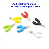 U shape Audio splitter 2 in 1 Mic & Audio Jack 3,5 Garansi Cek