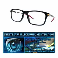 kacamata paket lengkap lensa Blucromik night driving,156 53, sporty