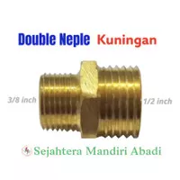 Double Neple Kuningan 1/2 inch x 3/8 inch Double Nepel Drat Luar