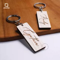 Gantungan Kunci Custom Nama Wooden Keychain Label Ganci Hadiah Rustic