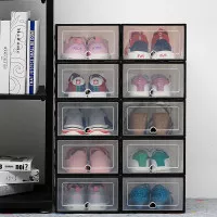 Kotak Susun Rak Sepatu Transparan Plastik Organizer Shoes Box 6 PCS
