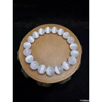 Gelang Batu White Selenite Calcite Cat Eye Morocco Natural 10mm C686