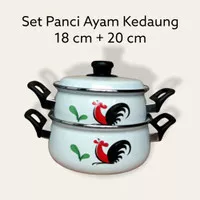 Panci Enamel Kedaung/ Panci Motif Ayam Set/ 18, 20 cm