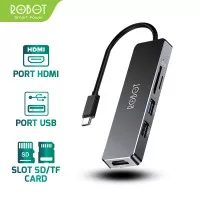 ROBOT HT240S USB C HUB 5-in-1 Type C Adapter, SD/TF Card Reader Black
