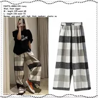 AB861181 Celana Panjang Kulot Kotak Hitam Putih Wanita Korea Import