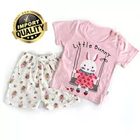 Baju Anak Perempuan Katun Import Kaos Anak Setelan Tangan Pendek Bunny - 100 (2-3 Tahun)