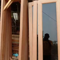 5 set kusen+daun jendela ukuran 150x40 bahan kayu kamper oven