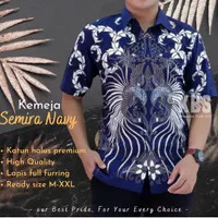 Kemeja Batik Pria Lengan Pendek Hem Batik Semira Navy Lapis Furing