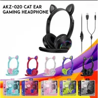 Headset headphone Gaming LED Telinga Kucing model AKZ-020 with mic