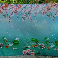 Fiber pagar motif Ikan Koi dan Bunga Tulip harga per meter