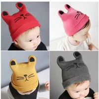 Topi Rajut Bayi Unisex / Topi Kupluk Bayi Model Kucing Bear Dog Milk