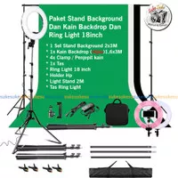 Paket Studio Foto Stand Background & Kain Backdrop & Ring Light 18inch - Hijau